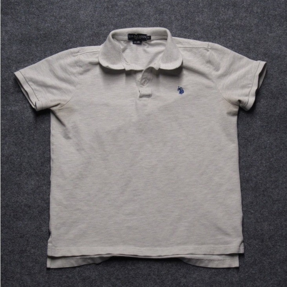US Polo Assn Mens Short Sleeve Polo Shirt Beige Heathered Size M Logo Casual